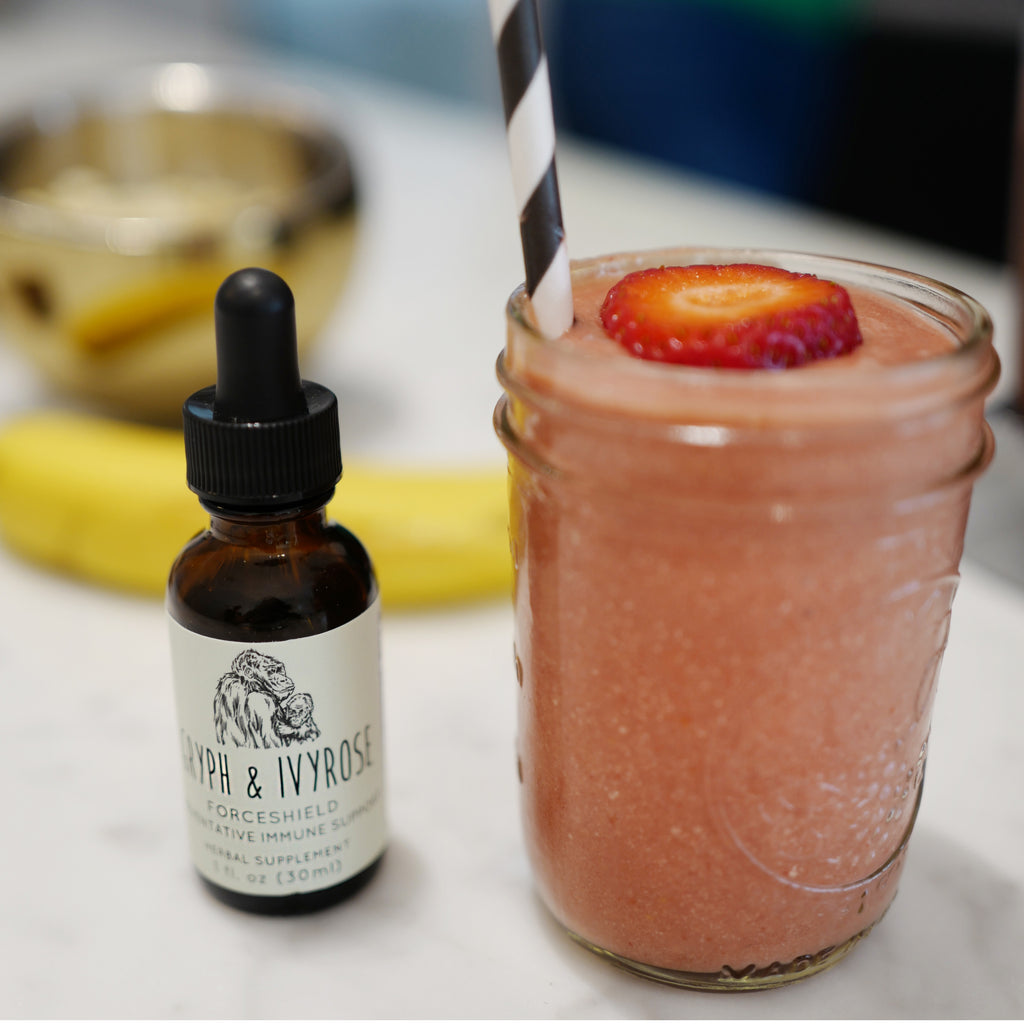 Smoothie infused with an immune booster elixir by Gryph and Ivyrose 
